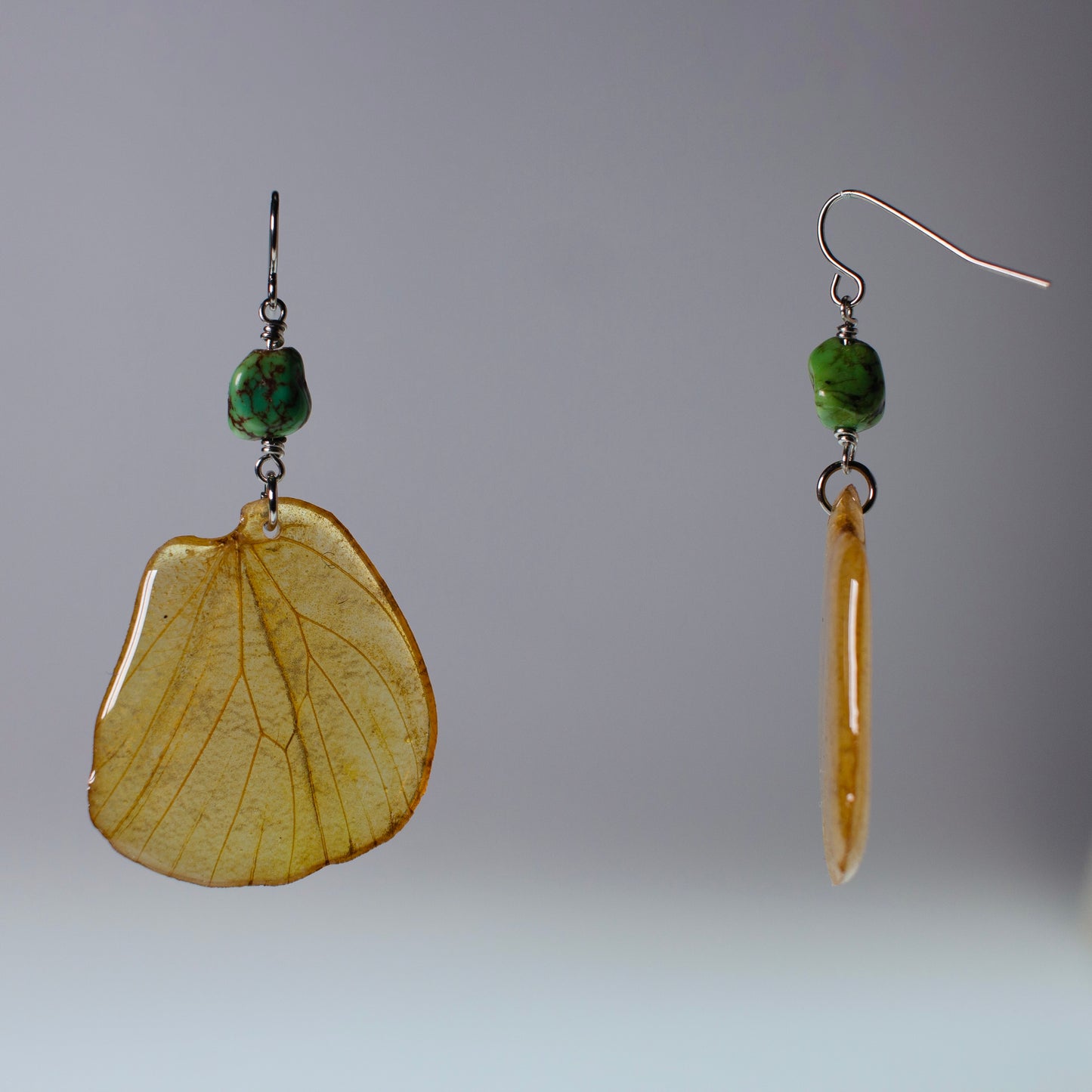 real butterfly wing earrings great orange tip butterflies gaspeite surgical steel earring side view