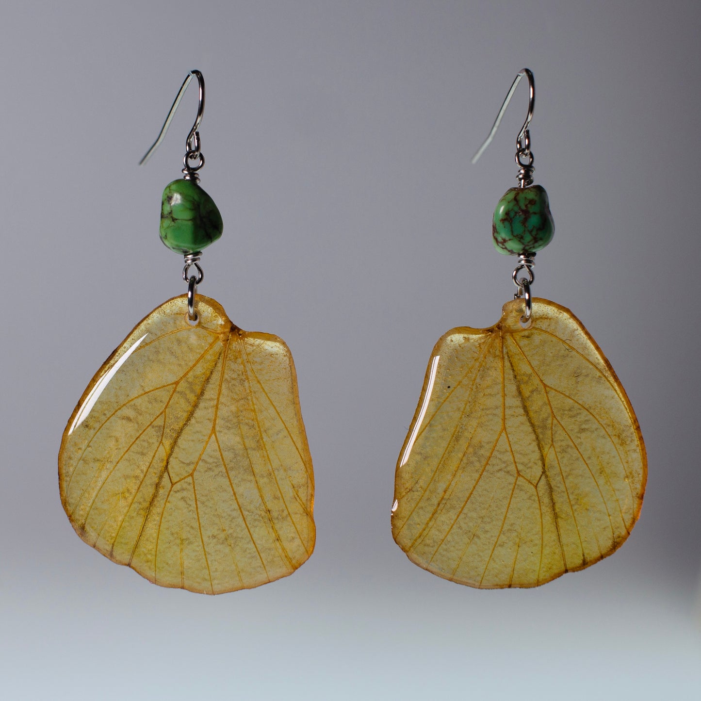 real butterfly wing earrings great orange tip butterflies gaspeite surgical steel French wire earring