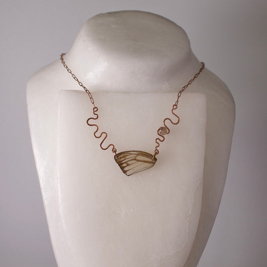 real butterfly wing necklace hand forged rose gold ivory striped albatross butterflies striped agate on wax form