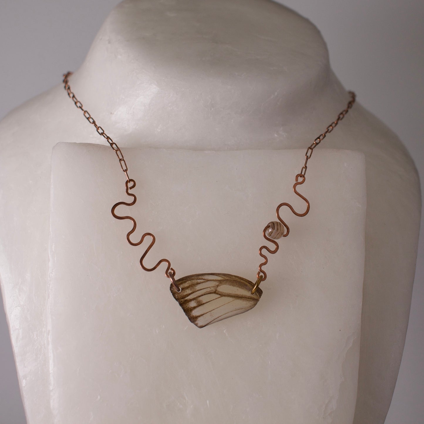 real butterfly wing necklace hand forged rose gold striped albatross butterflies banded agate on wax form