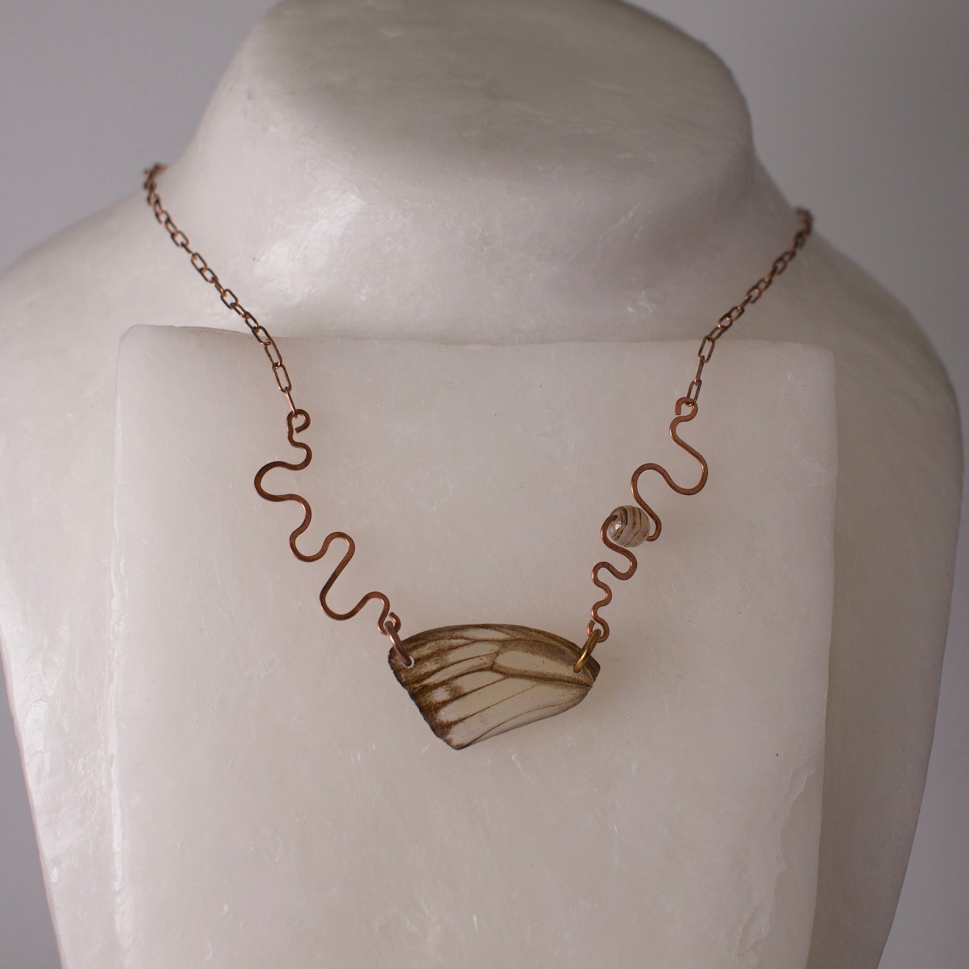 real butterfly wing necklace hand forged rose gold striped albatross butterflies banded agate on wax form