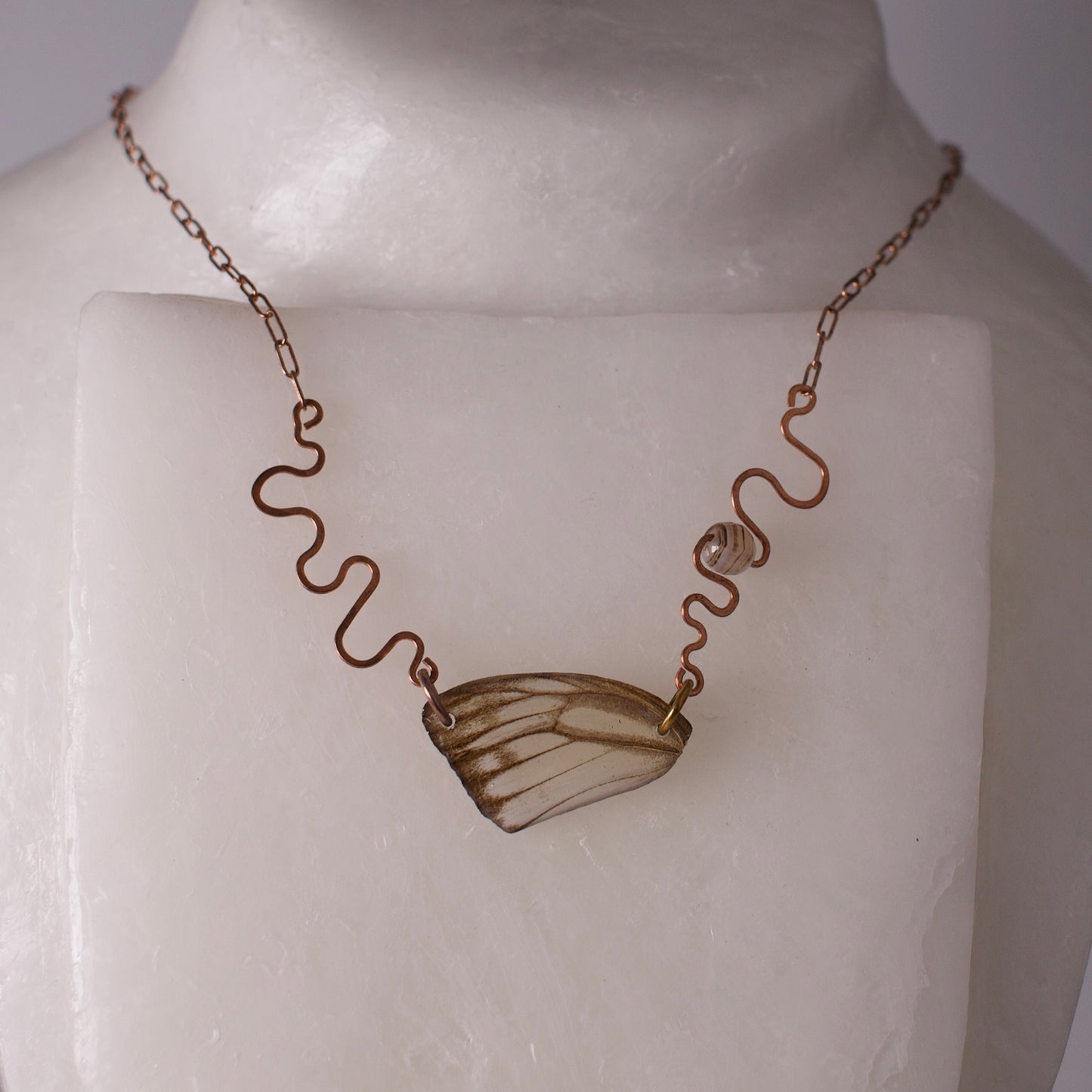 real butterfly wing necklace hand forged rose gold stripes albatross butterflies banded agate on wax form