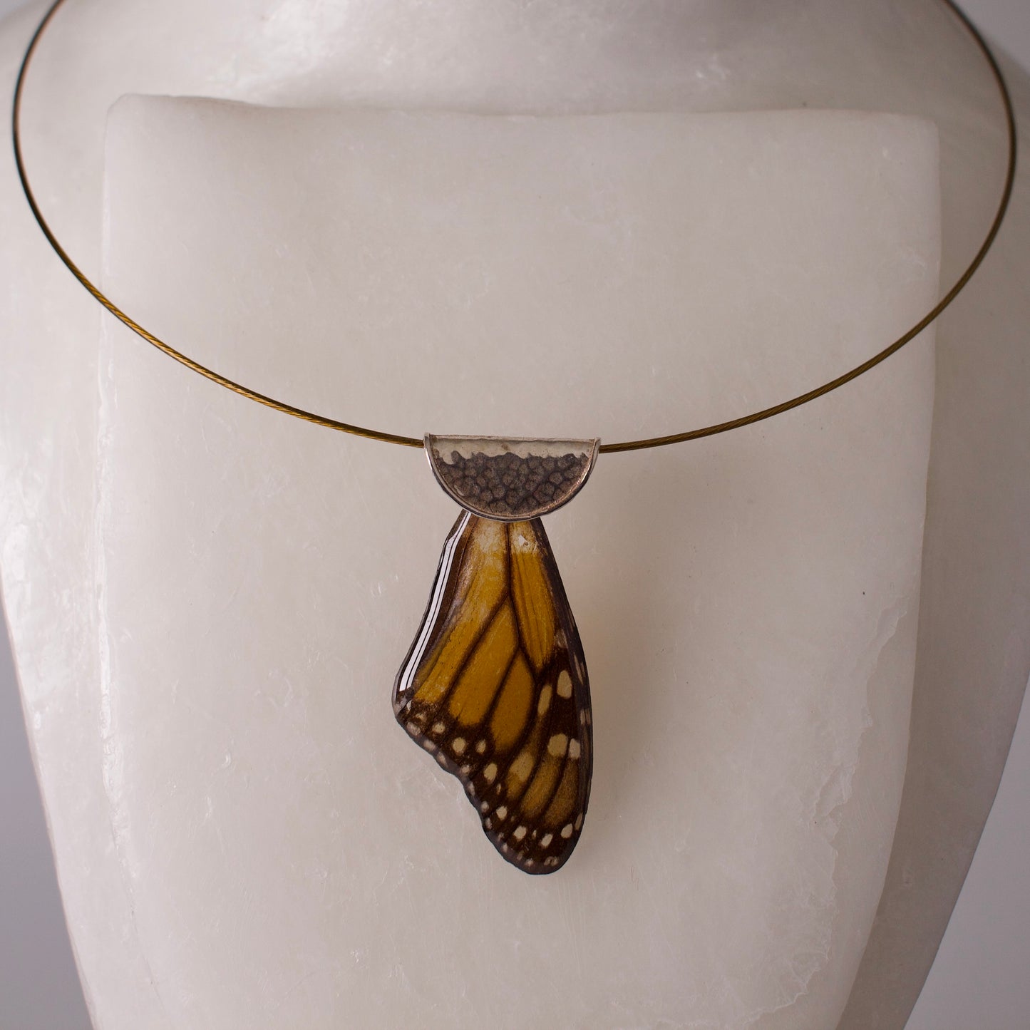 real butterfly wing necklace monarch Manaus plexippus butterflies sterling silver cable necklace on wax form