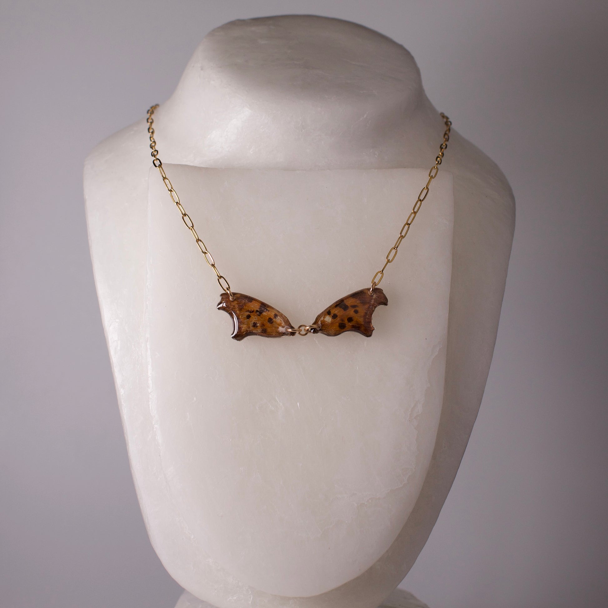 real butterfly wing necklace question mark butterflies 18k gold on steel paperclip chain necklaces on wax form