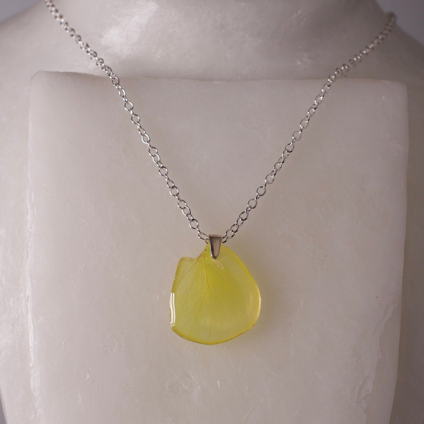 real butterfly wing pendant bright yellow butterflies silver chain necklace on wax form