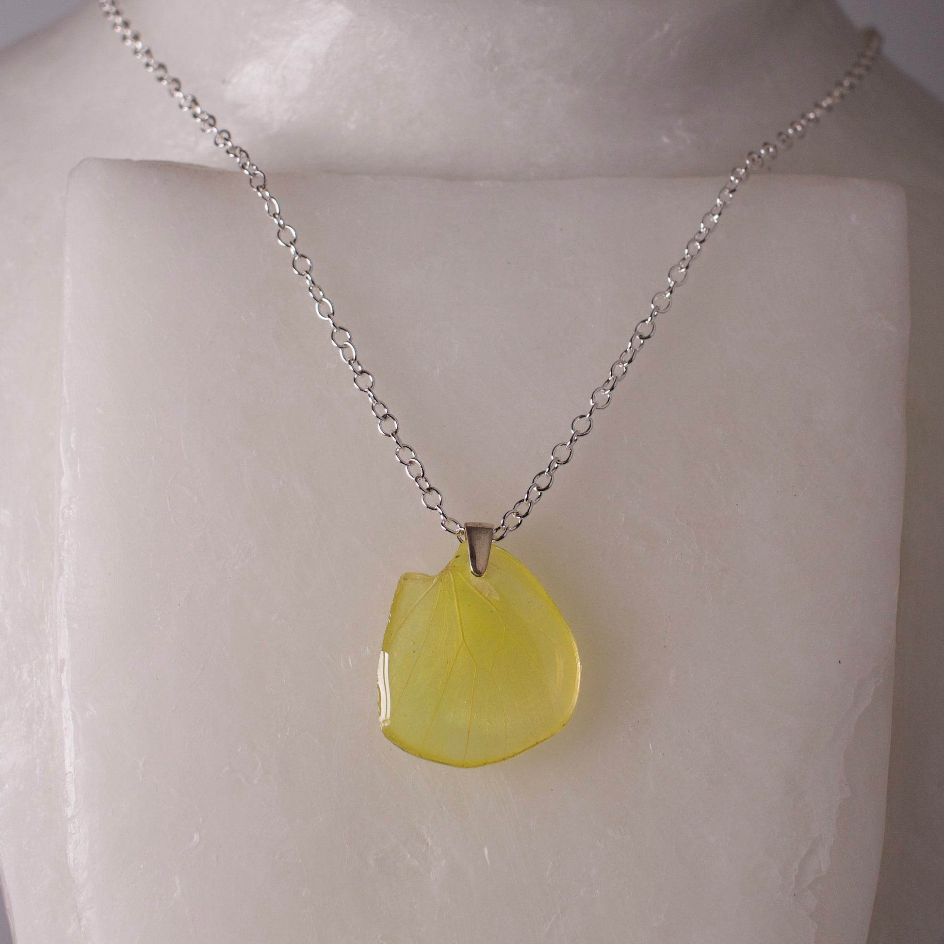 real butterfly wing pendant bright yellow butterflies silver chain necklace on wax form