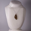 real butterfly wing pendant red crested jezebel Delias butterflies silver necklace on mannequin