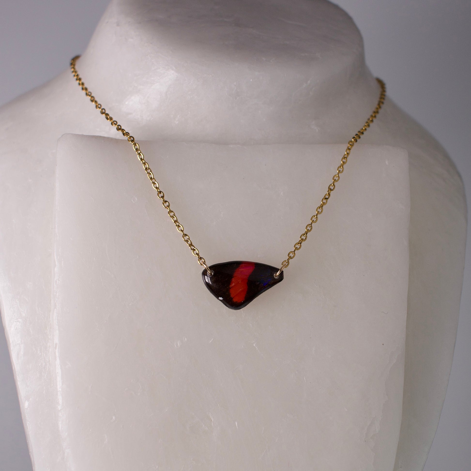 real butterfly wing pendant red number butterflies gold necklace on wax form