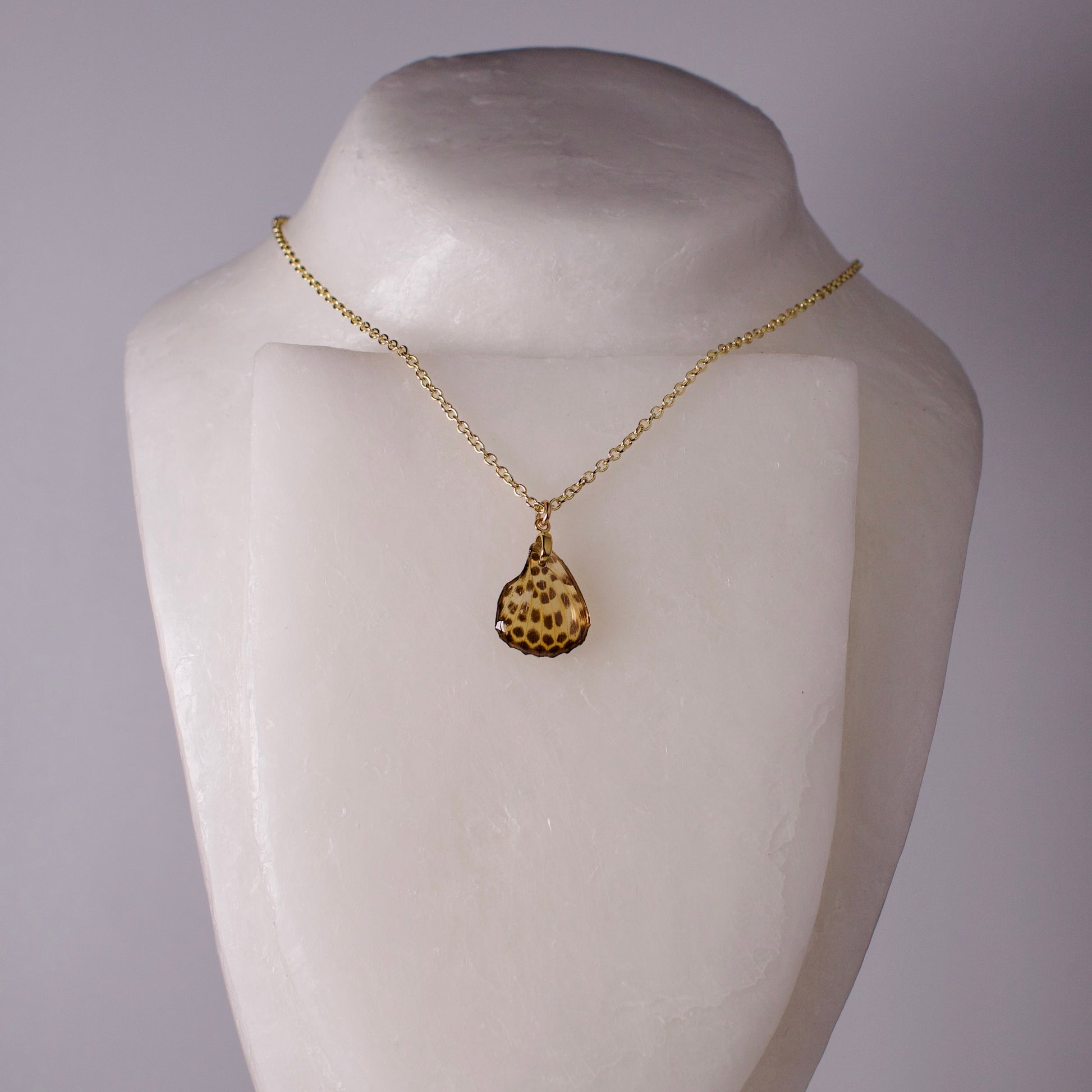 real butterfly wing pendant spotted leopard butterflies gold chain necklace on wax form