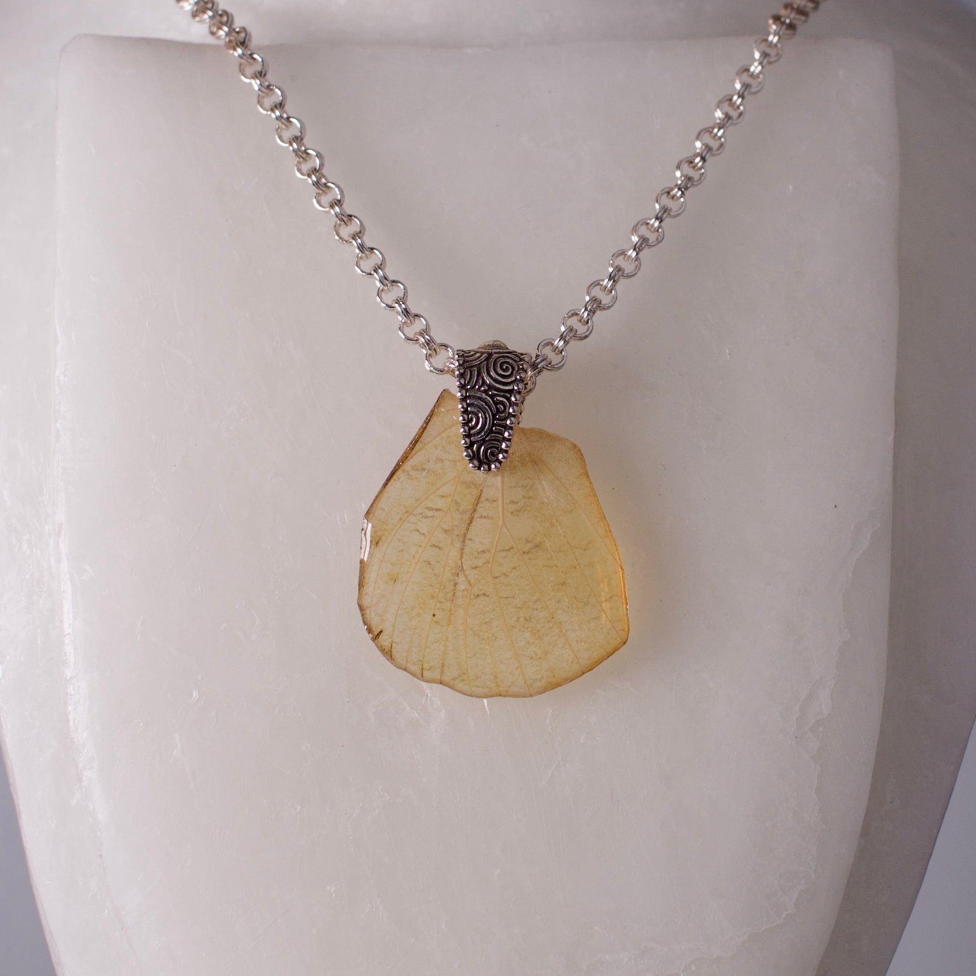 real butterfly wing pendant white butterflies silver artist made necklace on wax form