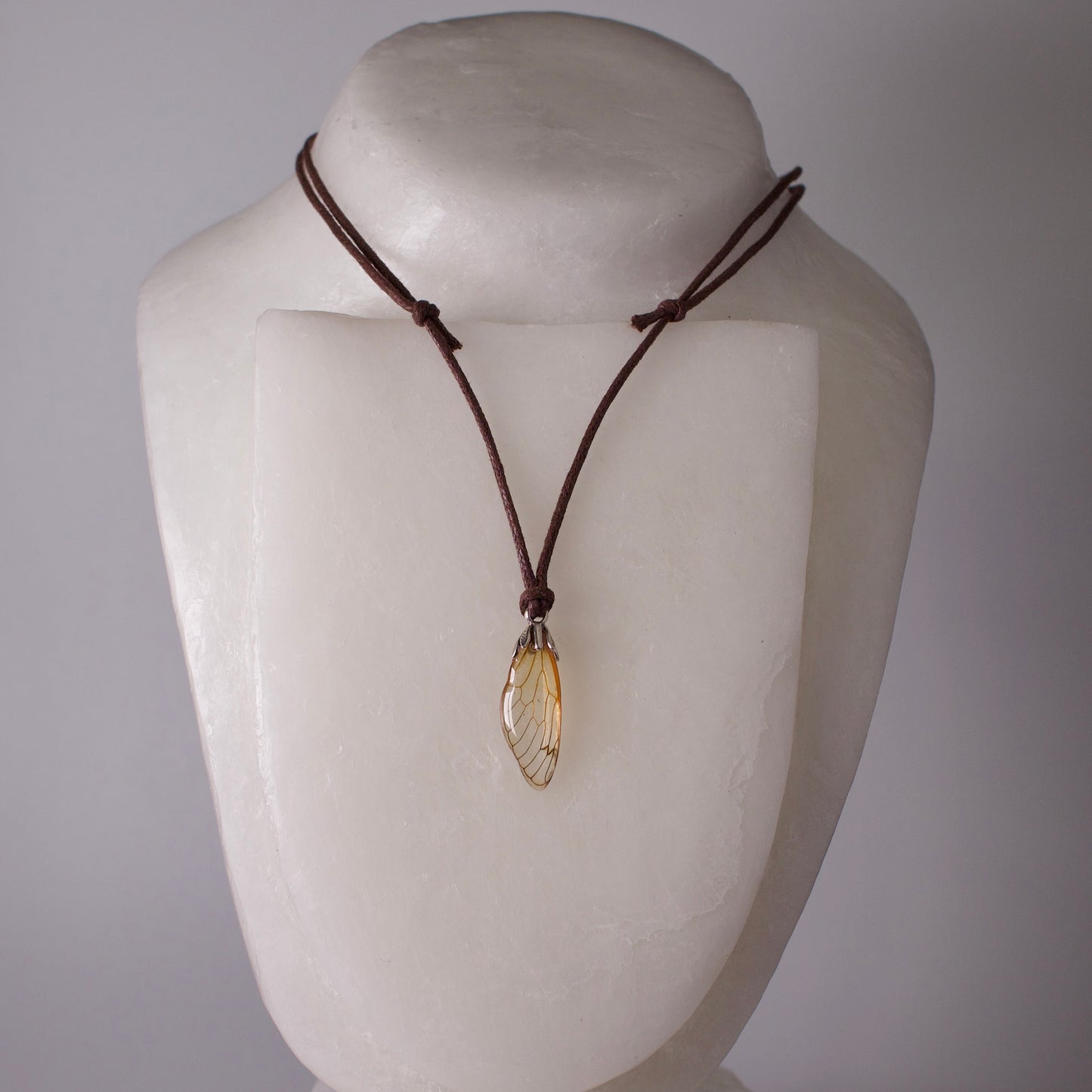 real cicada wing Magicicada septendecim Cicadas pendant silver botanic bail fully adjustable waxed cord on wax form