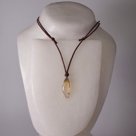 real cicada wing Magicicada septendecim Cicadas pendant silver botanic bail fully adjustable waxed cord on wax form