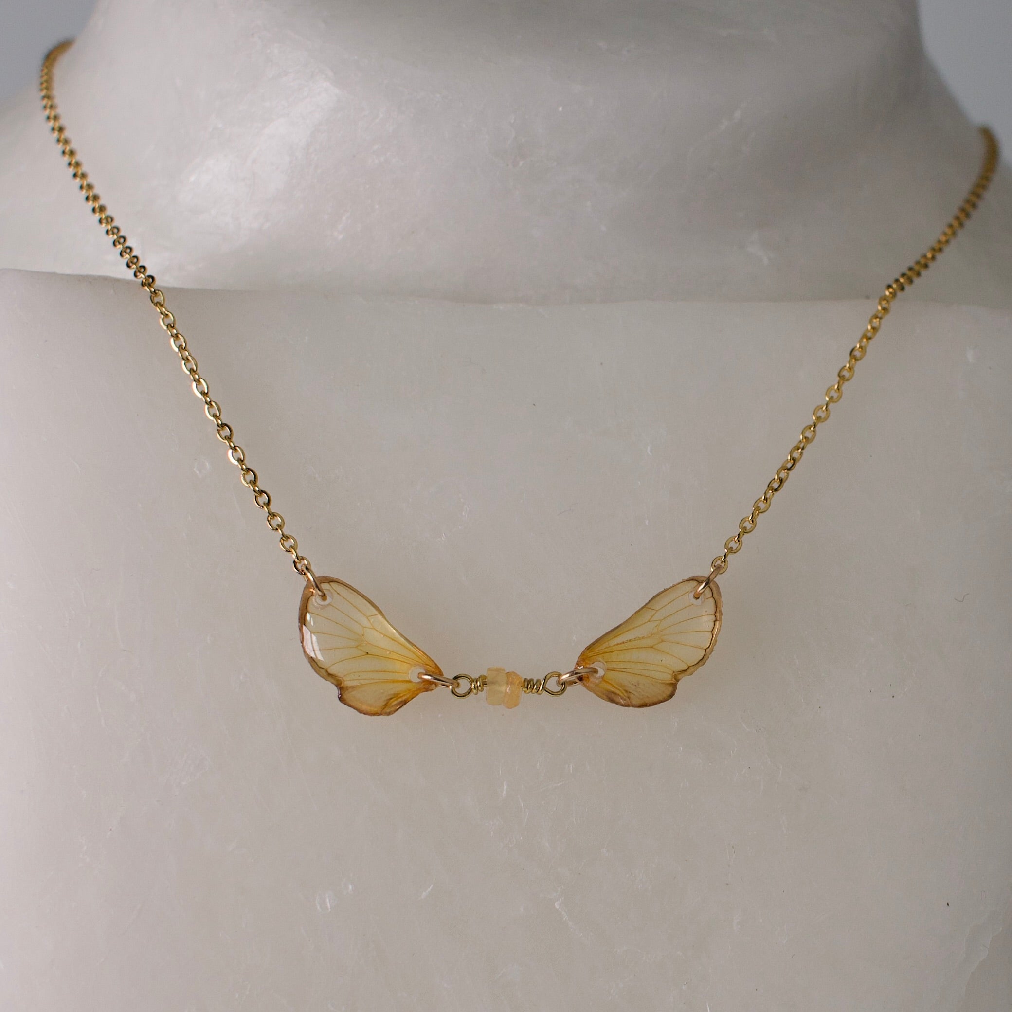 real cicada wing necklace petite cicadas sapphire gold chain on wax form