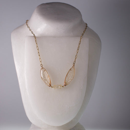 real cicada wing necklace gold 17 year cicadas faceted citrine gold paperclip chain on wax form