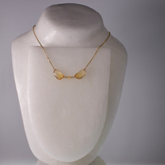 real cicada wing necklace sapphire tiny gold cicadas gold chain on mannequin