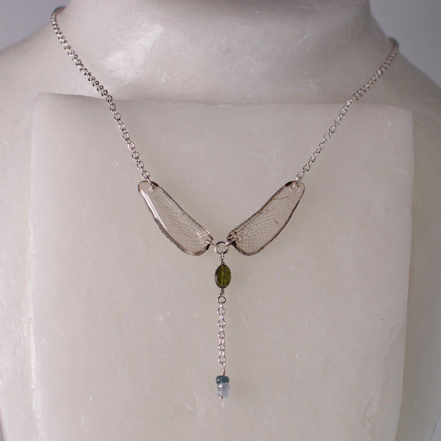 real dragonfly wing necklace dot tailed white face dragonflies tourmaline sapphire silver chain necklaces on form