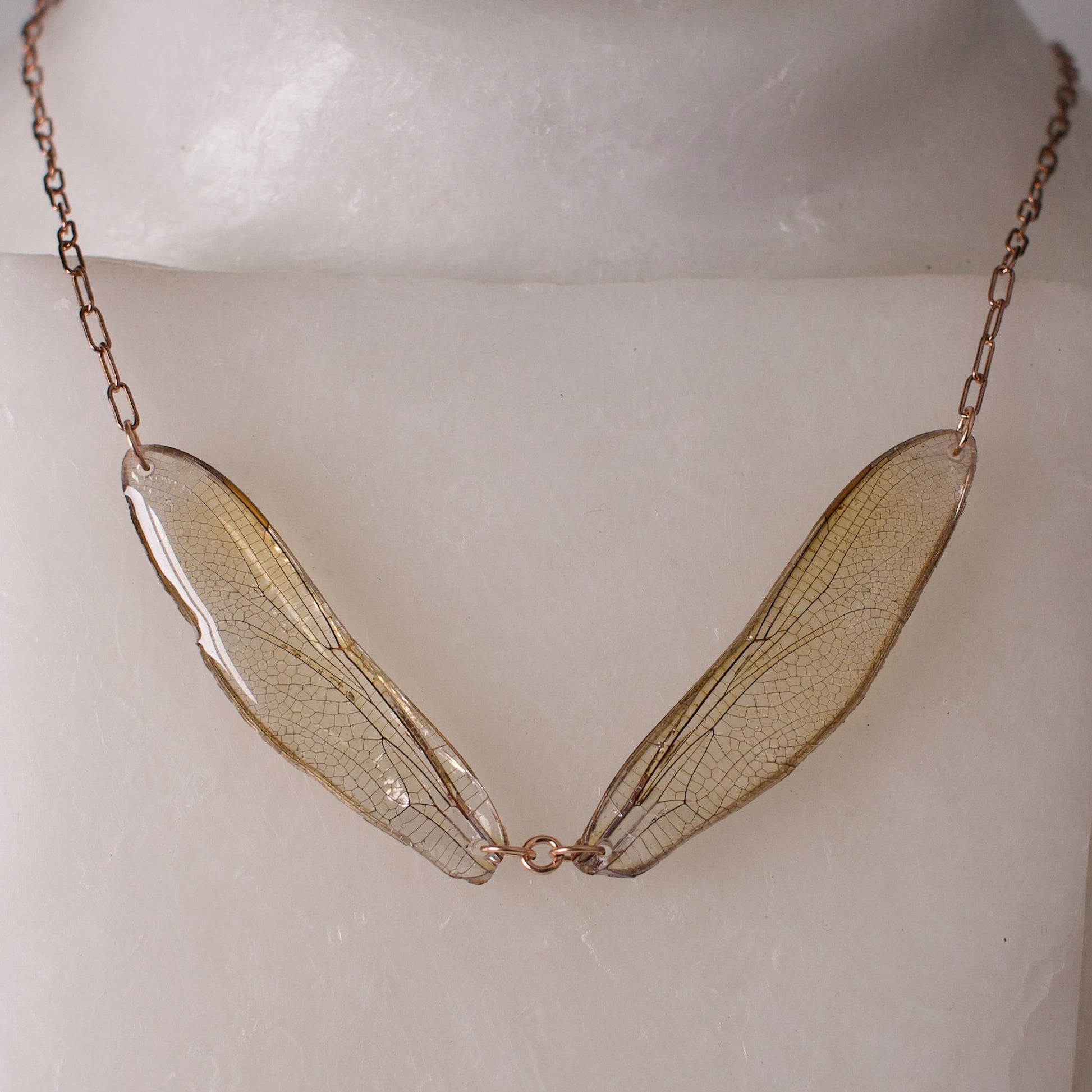 real dragonfly wing necklace set of two brown hawker dragonflies rose gold chain top wings