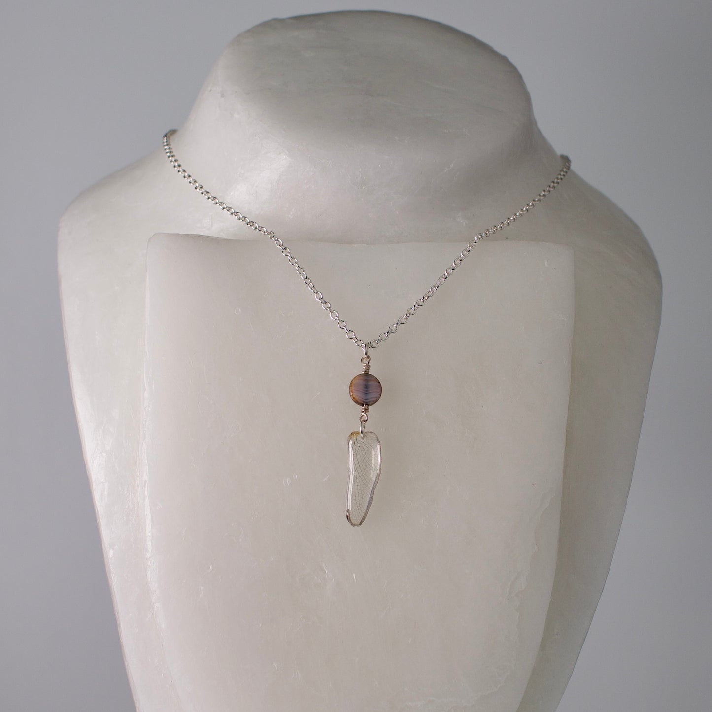 real dragonfly wing pendant jade club tail dragonflies Czech glass silver chain on wax form