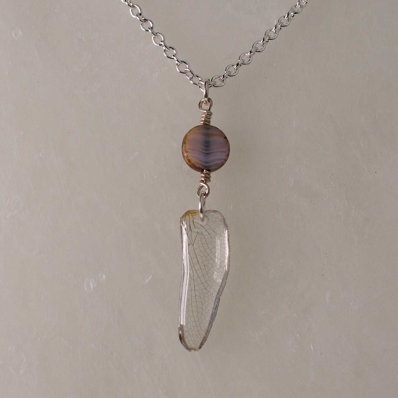 real dragonfly wing pendant jade club tail dragonflies Czech glass silver necklace on wax