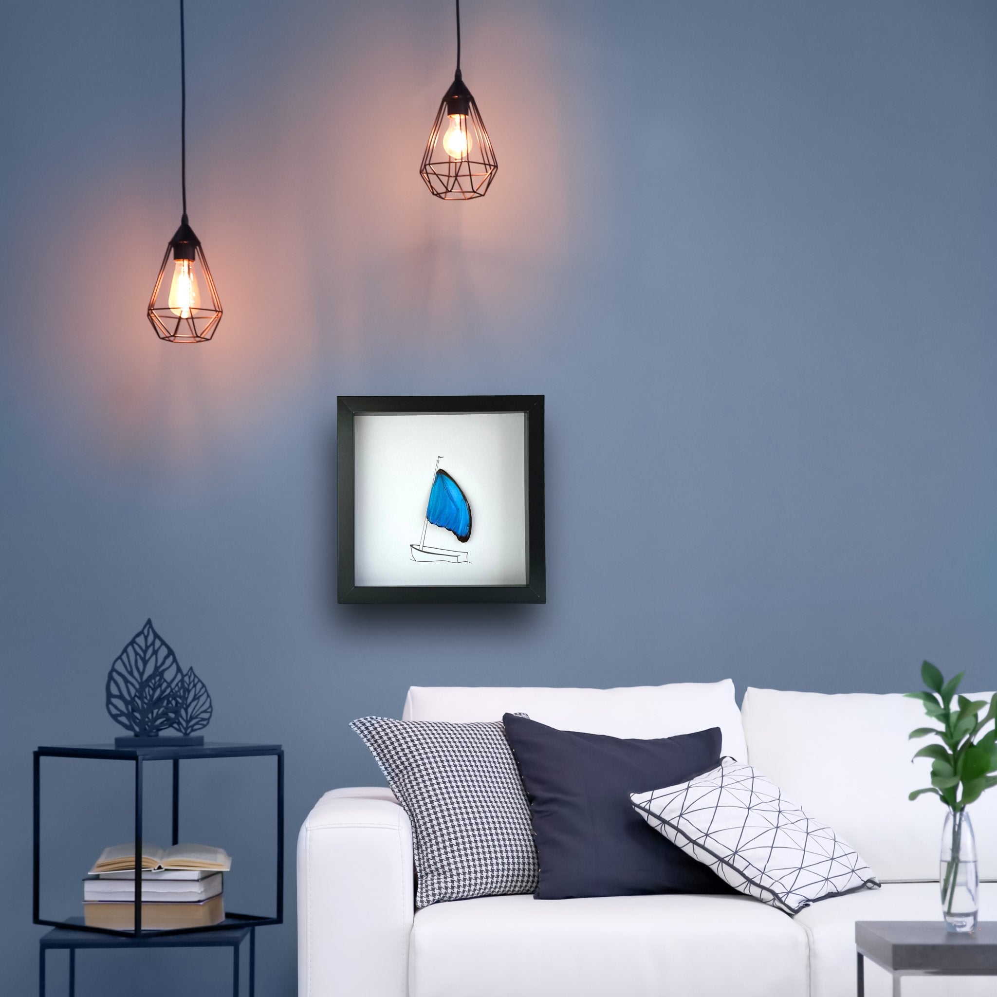 Sailboat Framed Boat Art with Real Butterfly Wings - Isms Butterfly Conservation Art