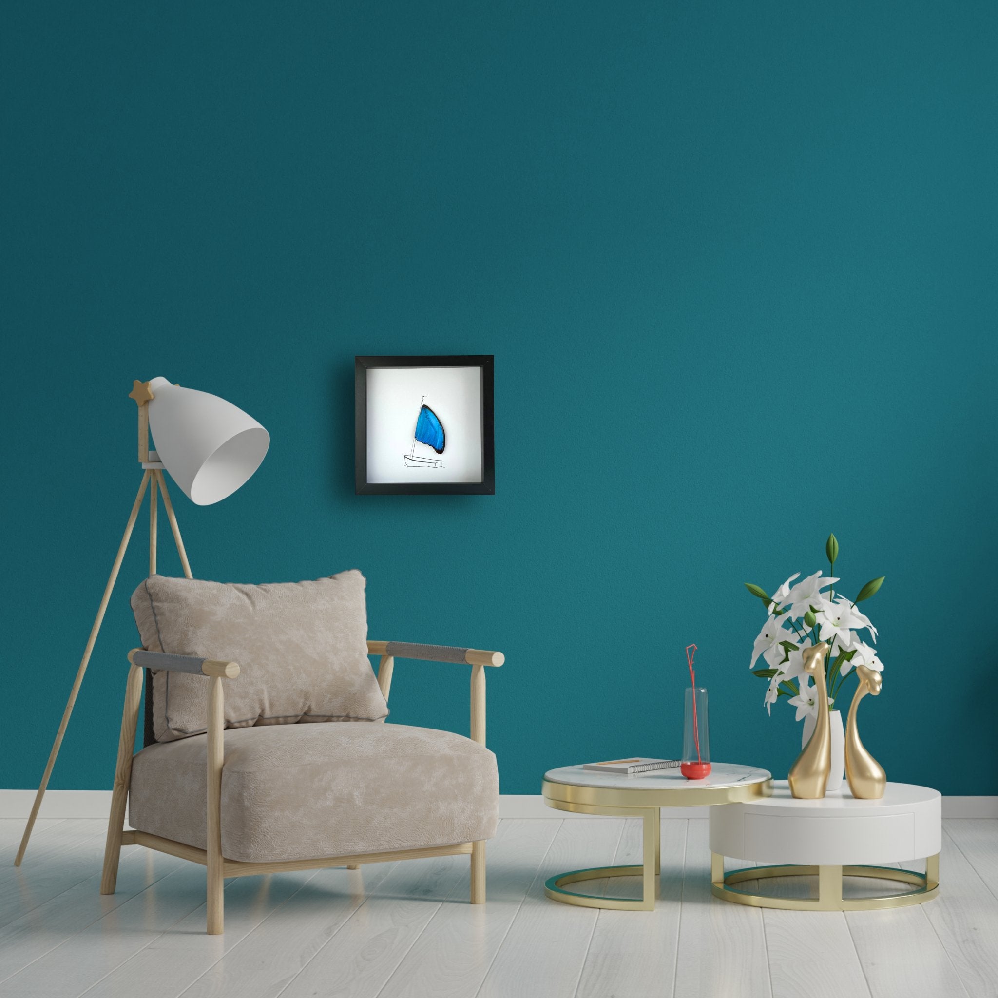 Sailboat Framed Boat Art with Real Butterfly Wings - Isms Butterfly Conservation Art