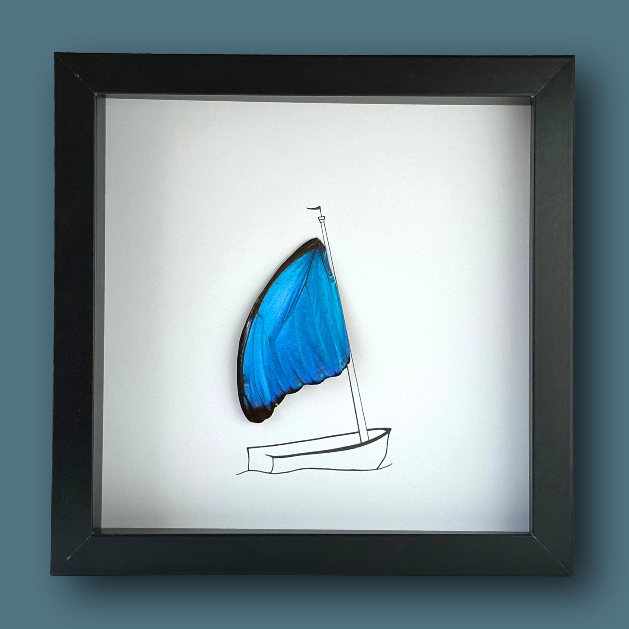 Sailboat Framed Boat Art with Real Butterfly Wings - Isms Butterfly Conservation Art
