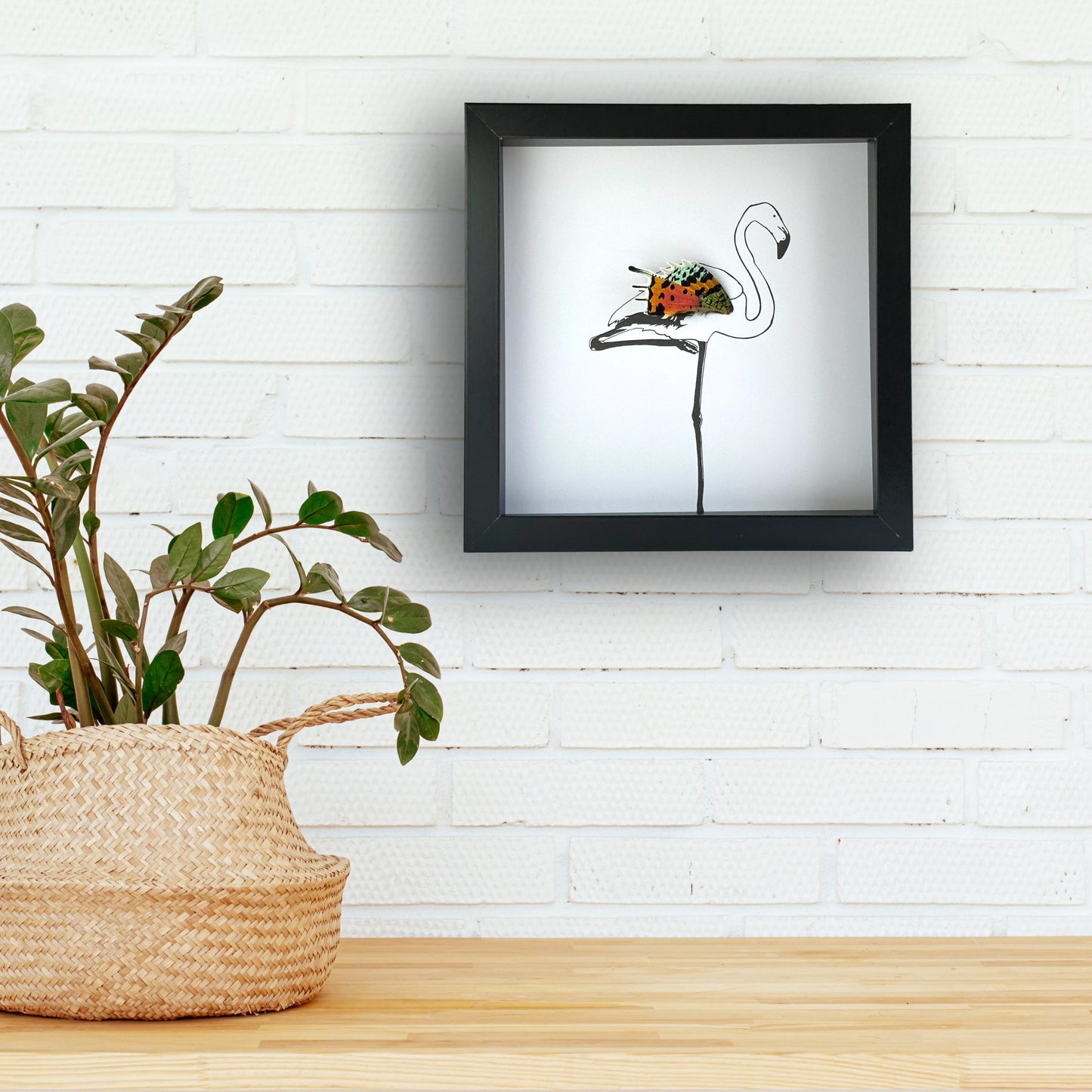 Single Flamingo Standing Framed Art with Real Butterfly Wing - Isms Butterfly Conservation ArtFramed Art