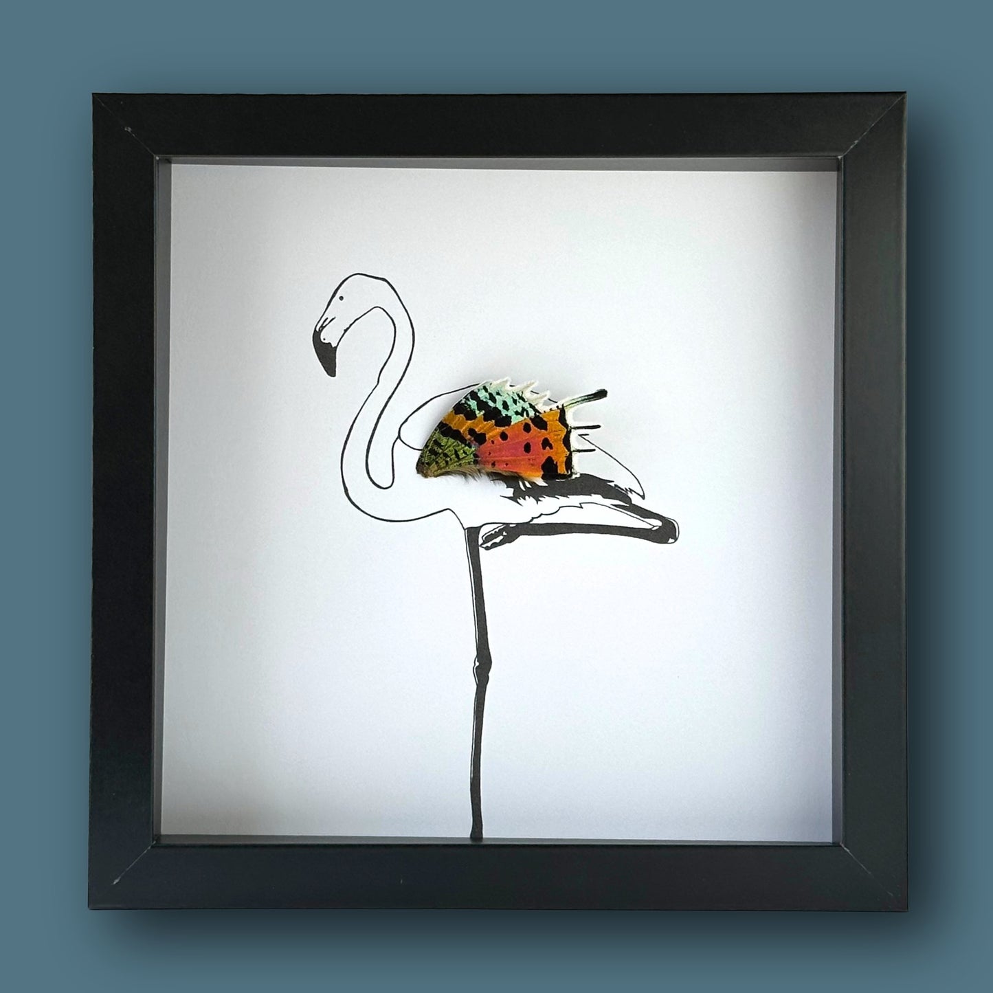 Single Flamingo Standing Framed Art with Real Butterfly Wing - Isms Butterfly Conservation ArtFramed Art