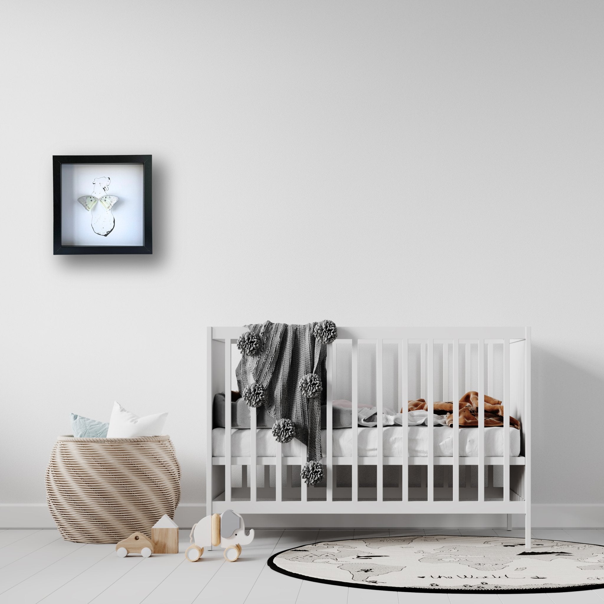 Sitting Dog Framed Boxer Art with Real Butterfly Wings - Isms Butterfly Conservation ArtFramed Art