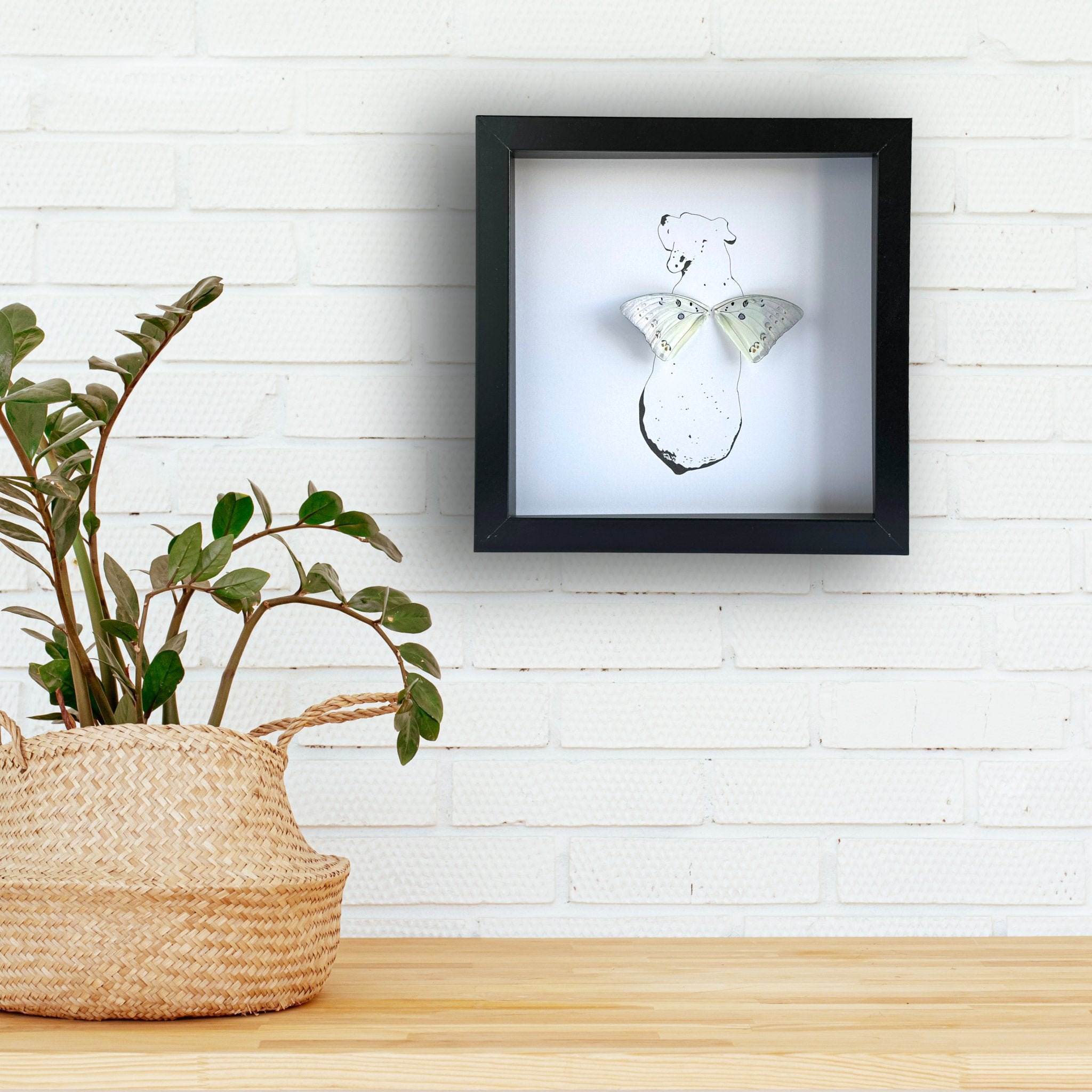 Sitting Dog Framed Boxer Art with Real Butterfly Wings - Isms Butterfly Conservation ArtFramed Art