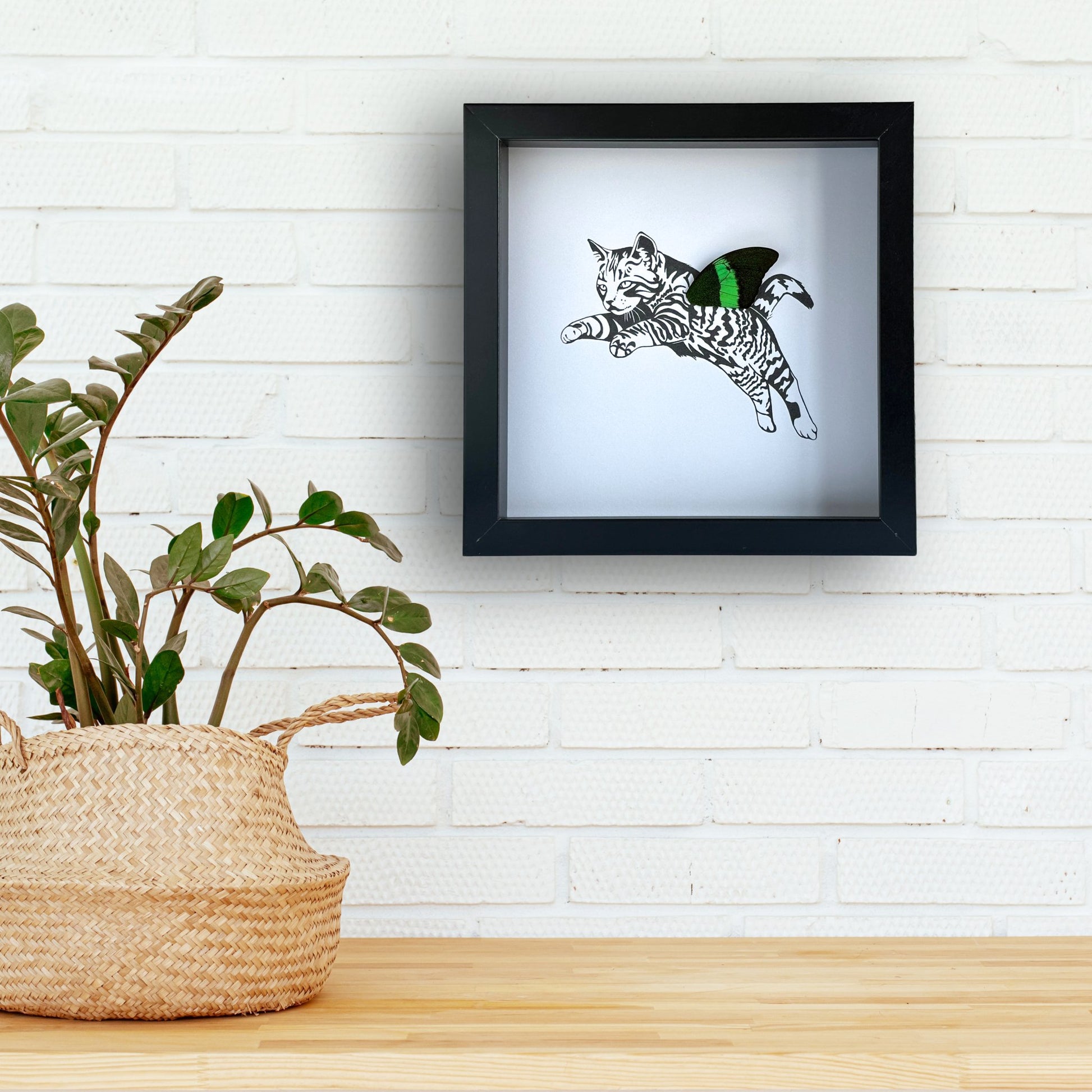 Tabby Cat Framed Art with Real Butterfly Wing - Isms Butterfly Conservation ArtFramed Art