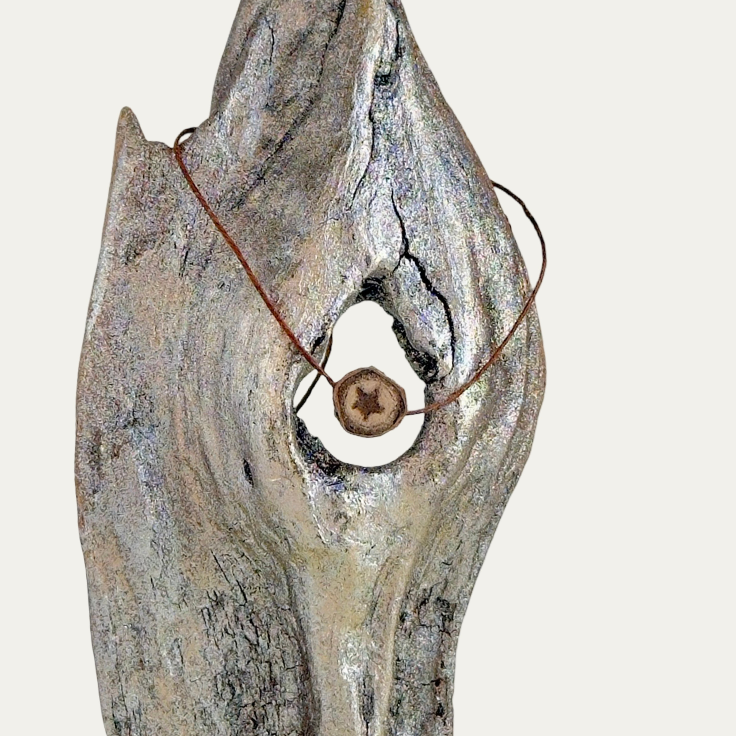 tree made star multi-wear jewelry on waxed linen cord for necklace bracelet or anklet, shown on painted drift wood