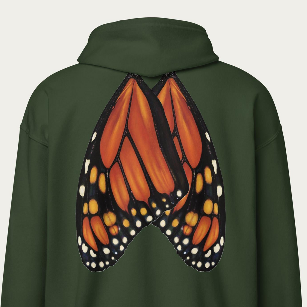 Organic Monarch Wing Zip Hoodie — Unisex Nature‑Inspired Layer