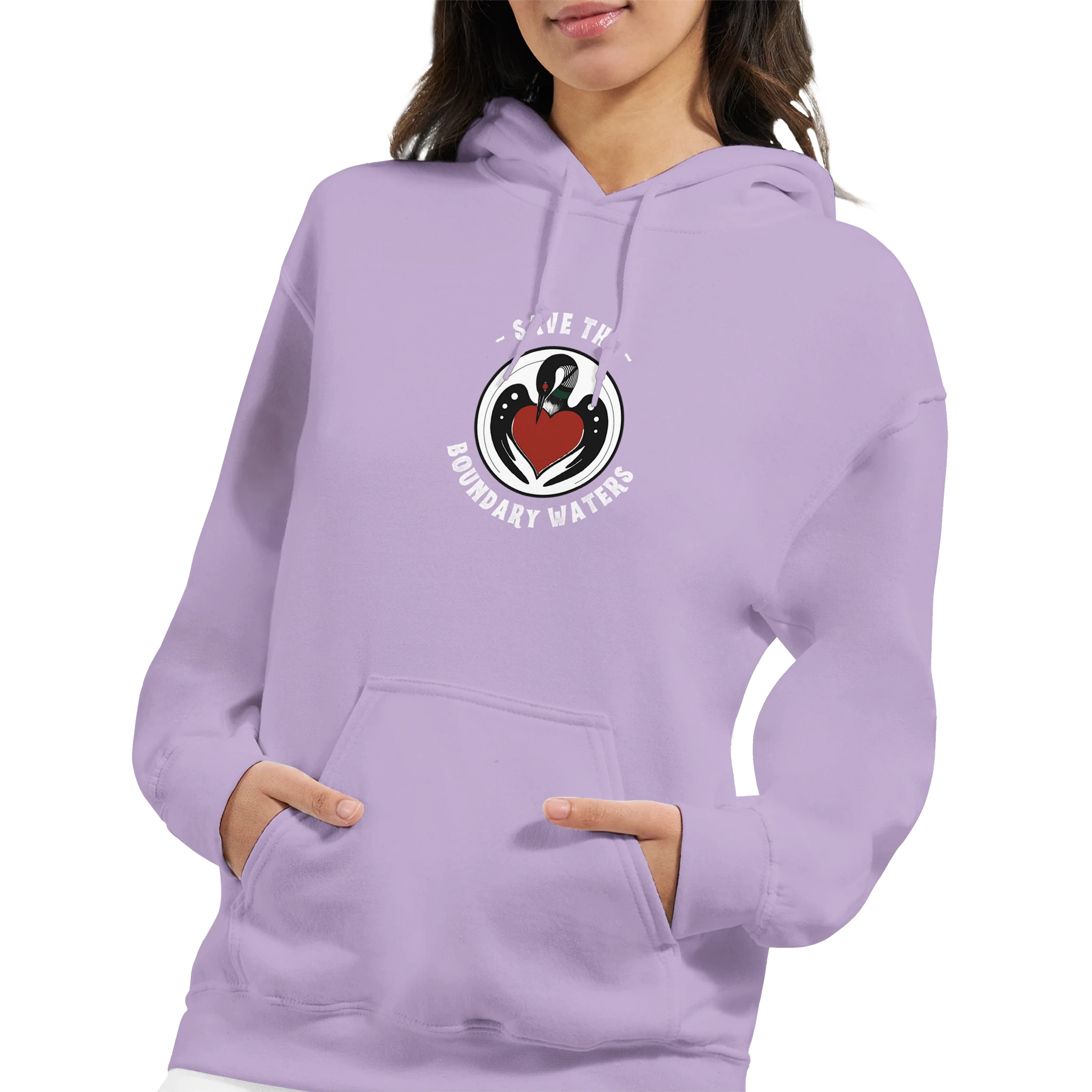 unisex-sweatshirt-minnesota-loon-save-the-boundary-waters-lavender-female-model