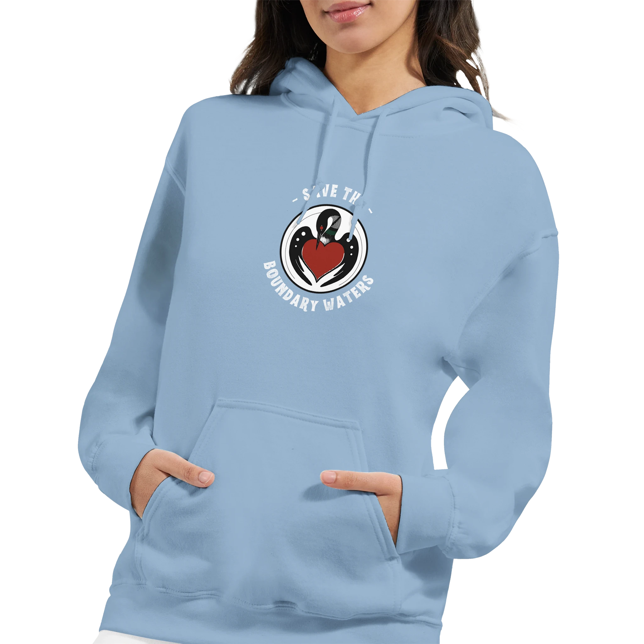 unisex-sweatshirt-minnesota-loon-save-the-boundary-waters-pastel-blue-female-model