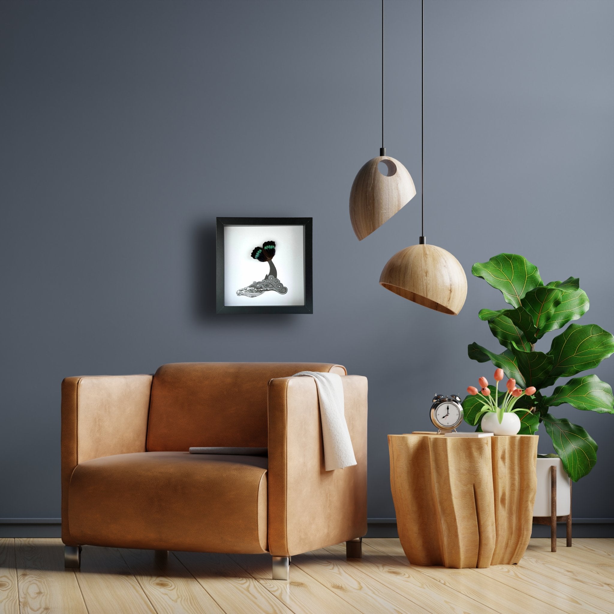 Whale Framed Art with Real Butterfly Wings - Isms Butterfly Conservation ArtFramed Art