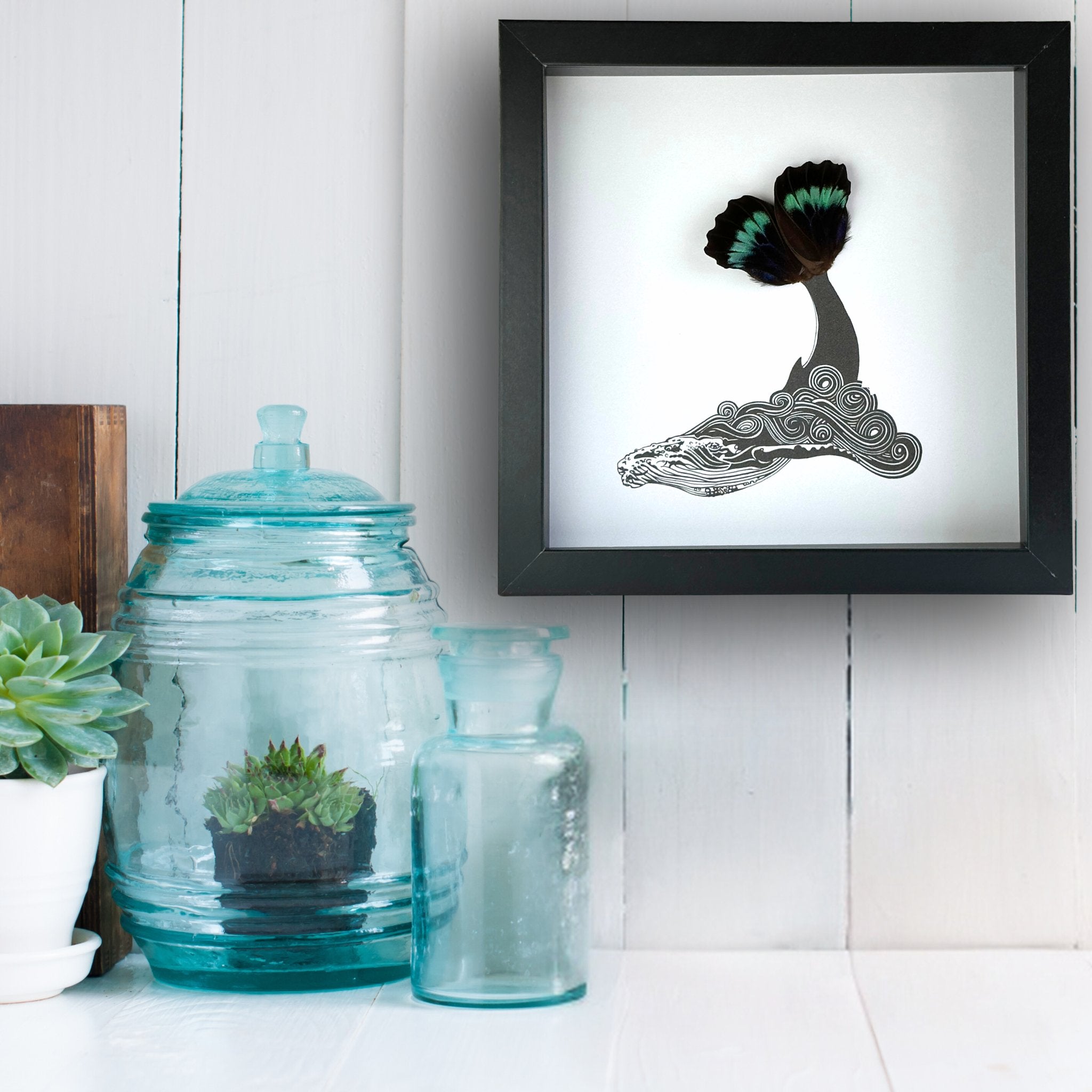 Whale Framed Art with Real Butterfly Wings - Isms Butterfly Conservation ArtFramed Art