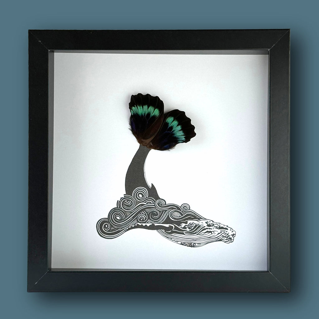 Whale Framed Art with Real Butterfly Wings - Isms Butterfly Conservation ArtFramed Art